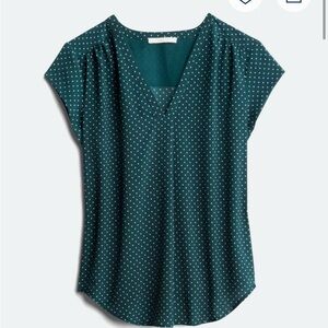 Forest Green V-neck Cap Sleeve Blouse with Sailor Collar